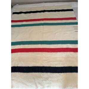 Antique 1920s-30s Hudson’s Bay 3 Point Striped Wool Blanket 71” x 59”